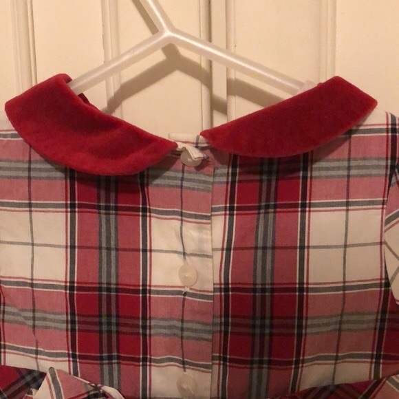 Janie and Jack Red Velvet Collar Smocked Plaid Dress - Picture 6 of 9